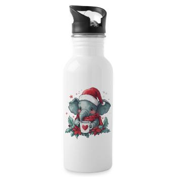 Elefant Kaffee Weihnachten Frauen Männer Kinder - Trinkflasche mit integriertem Trinkhalm - Weiß - Rechts