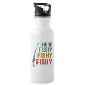 Funny Fishing Graphic - Here Fishy Vintage - Water bottle with straw - white - Right