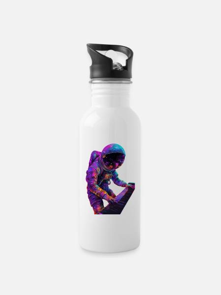 Astronaut Klavier - Trinkflasche mit integriertem Trinkhalm - Weiß