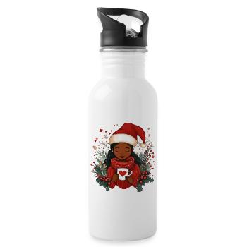 Afrikanische Weihnachtsfrau Kaffee Weihnachten - Trinkflasche mit integriertem Trinkhalm - Weiß - Rechts