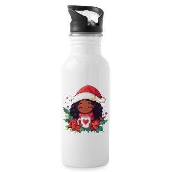 Afrikanische Weihnachtsfrau Kaffee Weihnachten - Trinkflasche mit integriertem Trinkhalm - Weiß - Rechts