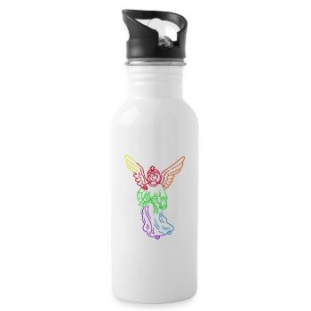 LGBT Rainbow Angel Christmas Rainbow Flag - Water bottle with straw - white - Right