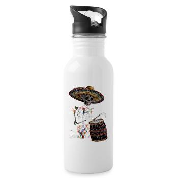 Mexikanisches Skelett Trommeln - Trinkflasche mit integriertem Trinkhalm - Weiß - Rechts