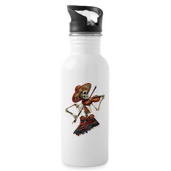 Mexikanisches Violin Skelett - Trinkflasche mit integriertem Trinkhalm - Weiß - Rechts