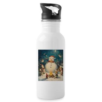 Schneemann Lagerfeuer Weihnachten Frauen Männer - Trinkflasche mit integriertem Trinkhalm - Weiß - Rechts