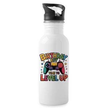 Birthday Boy Time to Level Up Birthday Gamer Boys - Water bottle with straw - white - Right