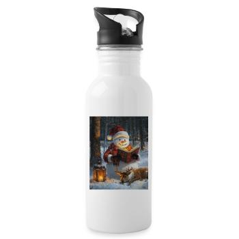 Schneemann Weihnachten Frauen Männer Kinder - Trinkflasche mit integriertem Trinkhalm - Weiß - Rechts