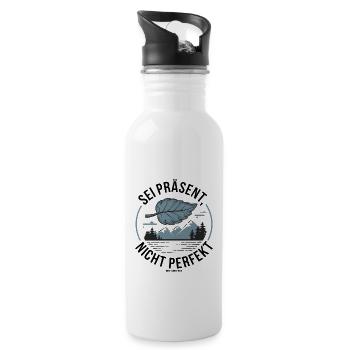 Sei präsent nicht perfekt - Trinkflasche mit integriertem Trinkhalm - Weiß - Rechts