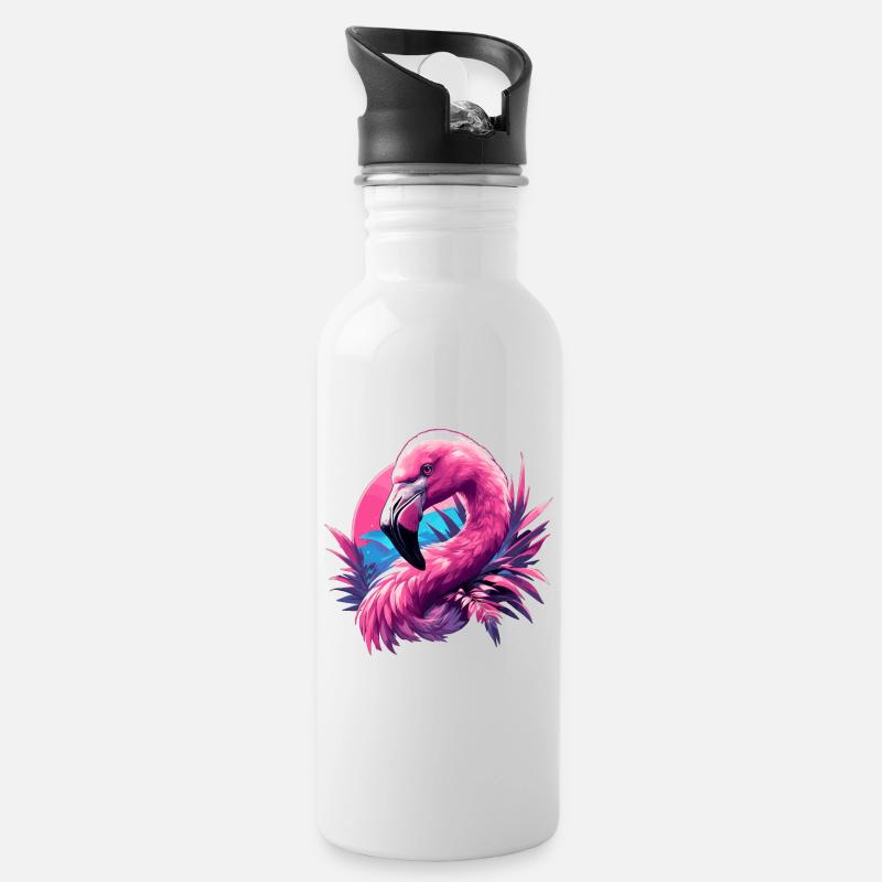Flamingos Flamingo - Trinkflasche mit integriertem Trinkhalm - Weiß