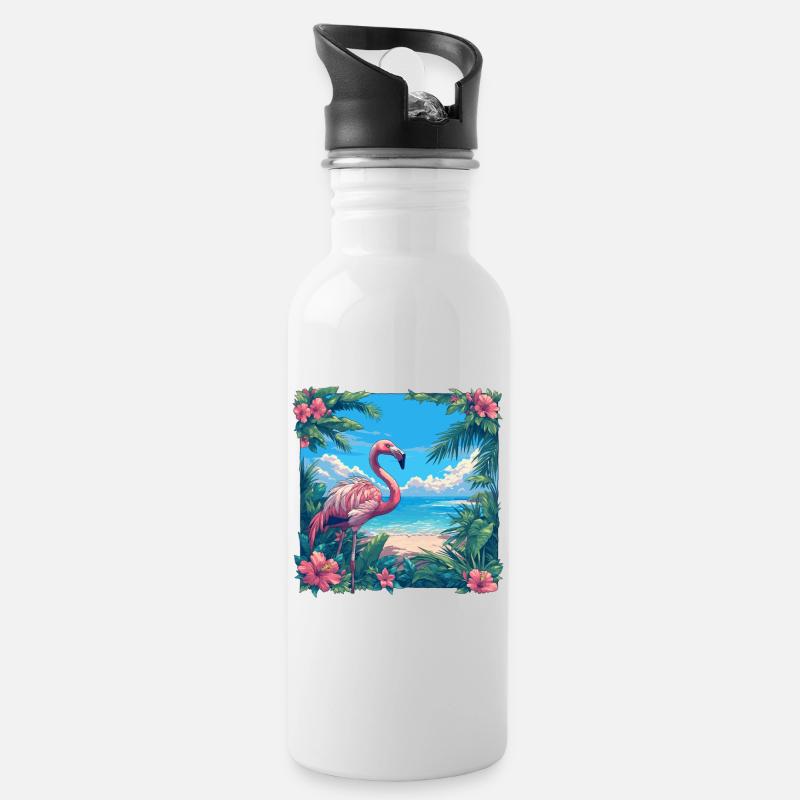 Flamants roses Flamant rose - Gourde avec paille intégrée - blanc