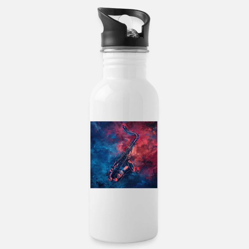 Saxophon - Trinkflasche mit integriertem Trinkhalm - Weiß