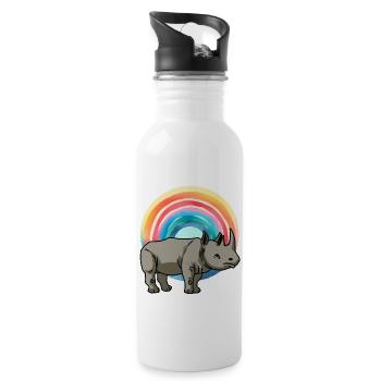 Regenbogen Nashorn Nashörner Zoo Zootiere - Trinkflasche mit integriertem Trinkhalm - Weiß - Rechts