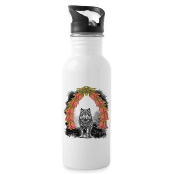 Wolf Wölfe Halloween Märchen Märchenfigur mystisch - Trinkflasche mit integriertem Trinkhalm - Weiß - Rechts