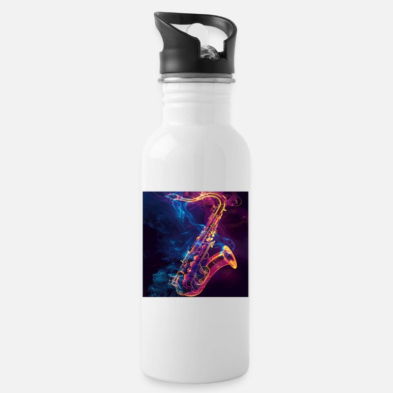 Saxophon - Trinkflasche mit integriertem Trinkhalm - Weiß