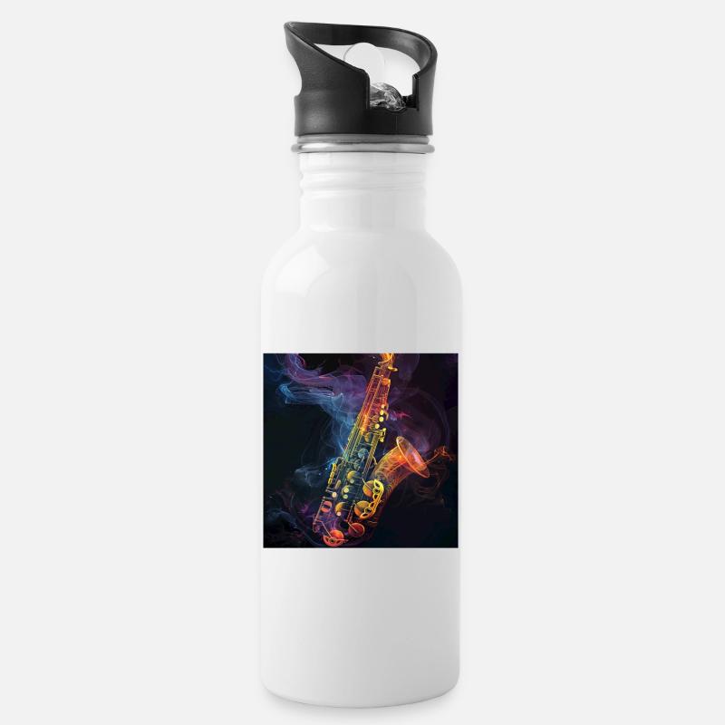 Saxophon - Trinkflasche mit integriertem Trinkhalm - Weiß