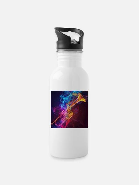 Trompete - Trinkflasche mit integriertem Trinkhalm - Weiß
