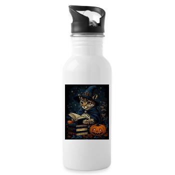 Halloween Geschenk Frauen Wildkatze Männer Kinder - Trinkflasche mit integriertem Trinkhalm - Weiß - Rechts