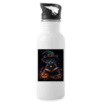 Halloween Geschenk Frauen Wildkatze Männer Kinder - Trinkflasche mit integriertem Trinkhalm - Weiß - Rechts