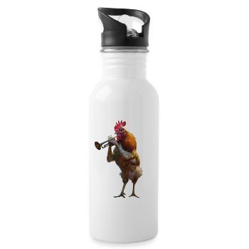 Rooster Trumpet - Water bottle with straw - white - Right