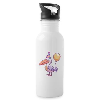 Pélican oiseau anniversaire bande dessinée mignon - Gourde avec paille intégrée - blanc - Droite