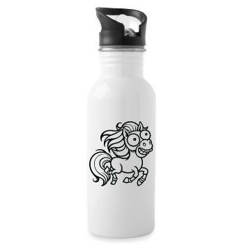 verrücktes Pferd Pferde Pony witzig lustig - Trinkflasche mit integriertem Trinkhalm - Weiß - Rechts