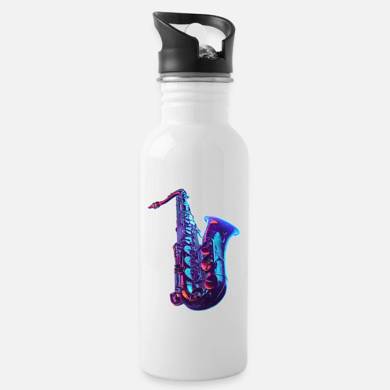 Saxophon - Trinkflasche mit integriertem Trinkhalm - Weiß
