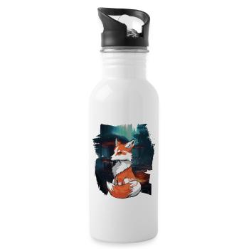 Fox Foxes Nature Fairy Tale Mountain Nature Lover - Water bottle with straw - white - Right