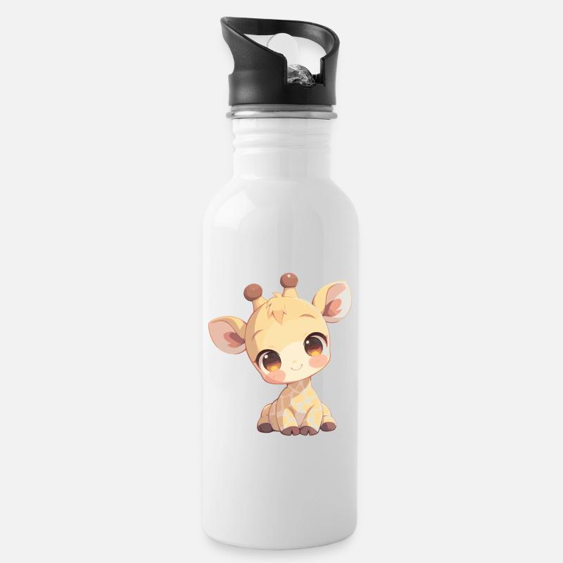 Giraffen Giraffe - Trinkflasche mit integriertem Trinkhalm - Weiß