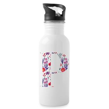 Personalisierter Blumenbuchstabe p - Geschenkidee - Trinkflasche mit integriertem Trinkhalm - Weiß - Rechts
