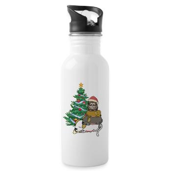 Weihnachten Christmas Xmas Tannenbaum Hund Katze - Trinkflasche mit integriertem Trinkhalm - Weiß - Rechts