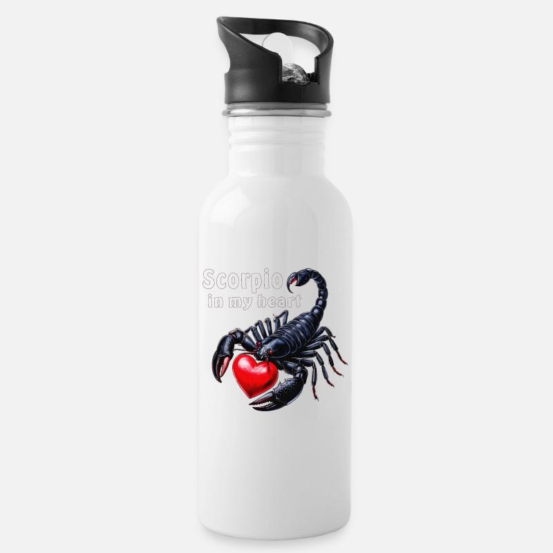 Scorpio in my heart - Trinkflasche mit integriertem Trinkhalm - Weiß