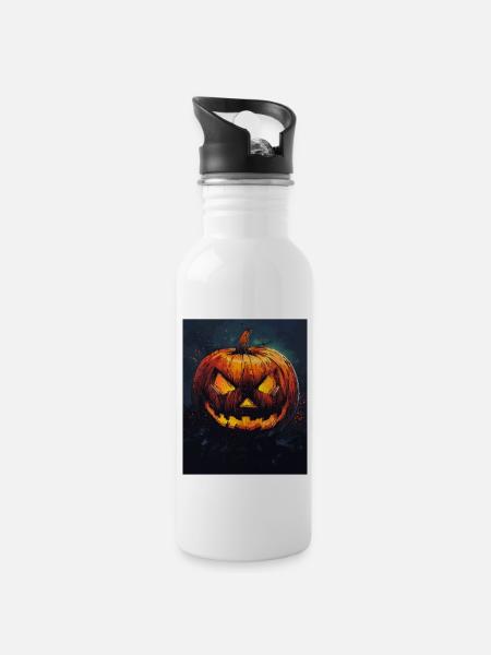 Halloween Geschenk Frauen Kürbis Männer Kinder - Trinkflasche mit integriertem Trinkhalm - Weiß