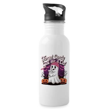 Halloween Cat Forget Candy Give Me A Cat - Trinkflasche mit integriertem Trinkhalm - Weiß - Rechts
