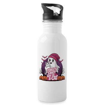 Halloween Cat Forget Candy Give Me A Cat - Trinkflasche mit integriertem Trinkhalm - Weiß - Rechts