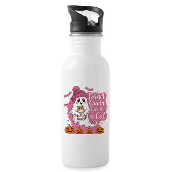 Halloween Cat Forget Candy Give Me A Cat - Trinkflasche mit integriertem Trinkhalm - Weiß - Rechts