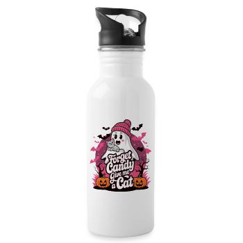 Halloween Cat Forget Candy Give Me A Cat - Trinkflasche mit integriertem Trinkhalm - Weiß - Rechts