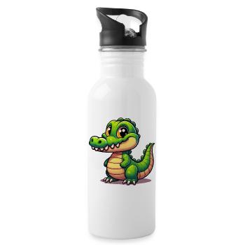 Alligator Crocodile - Water bottle with straw - white - Right