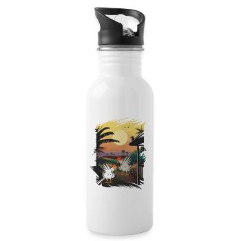 Mexico Chicken Chickens Farm Poultry Wild West - Water bottle with straw - white - Right
