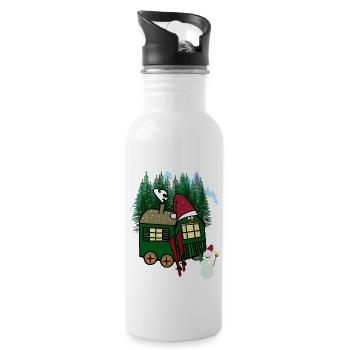 Winter Sports Ski Snowman Mountains Winter Cross-Country - Water bottle with straw - white - Right