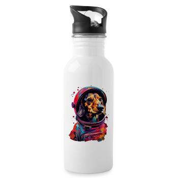Dackel - Trinkflasche mit integriertem Trinkhalm - Weiß - Rechts