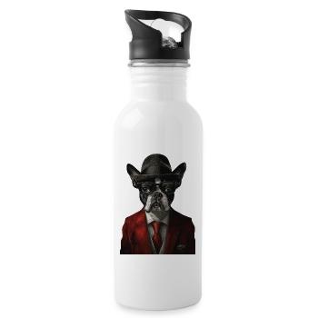 Boston Terrier - Trinkflasche mit integriertem Trinkhalm - Weiß - Rechts