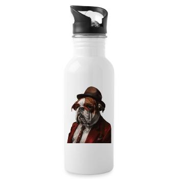 Englische Bulldogge - Trinkflasche mit integriertem Trinkhalm - Weiß - Rechts