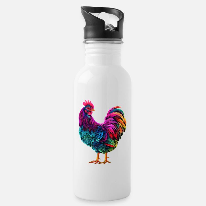 Huhn - Trinkflasche mit integriertem Trinkhalm - Weiß