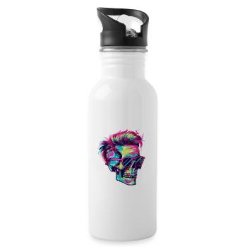 Techno Totenkopf Party - Trinkflasche mit integriertem Trinkhalm - Weiß - Rechts