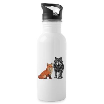 Renard, Renards, Loup, Loups, Animaux sauvages - Gourde avec paille intégrée - blanc - Droite