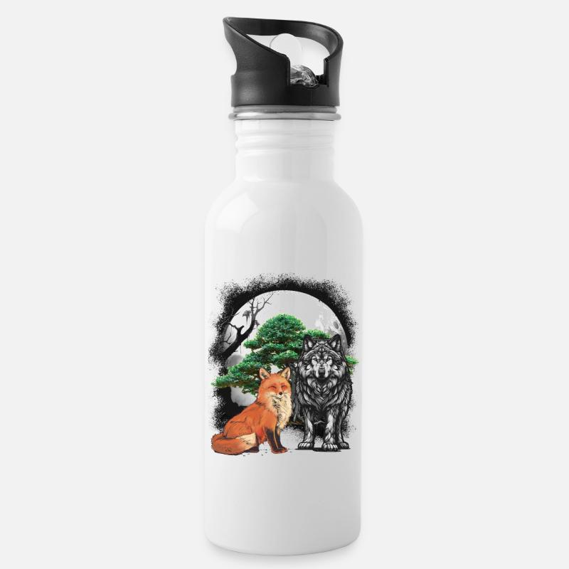 Waldbewohner Wolf Wölfe Märchen Fuchs Füchse Kind - Trinkflasche mit integriertem Trinkhalm - Weiß