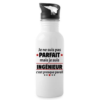 Pas parfait mais ingénieur, fête des pères, noël - Gourde avec paille intégrée - blanc - Droite