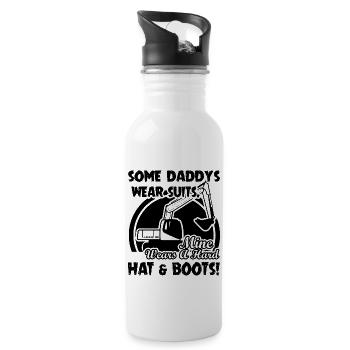 Heavy Equipment Operator My Daddy Wears A Hard Hat - Water bottle with straw - white - Right