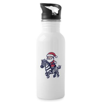 Zebra Santa Claus Cartoon - Water bottle with straw - white - Right