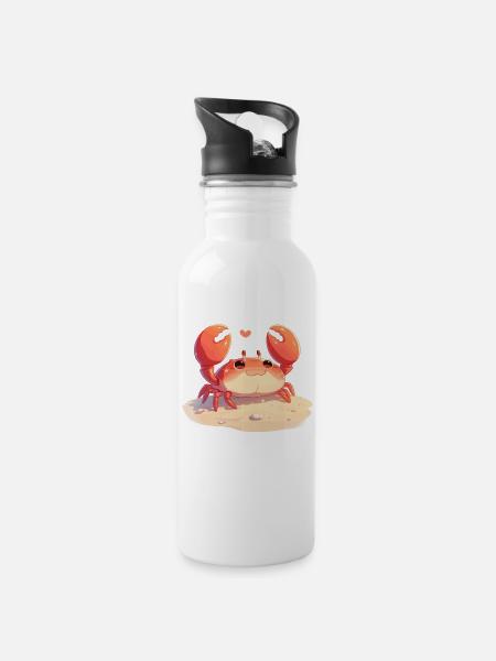 Krabbe Krabben - Trinkflasche mit integriertem Trinkhalm - Weiß